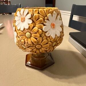 Vintage Floral Embossed Vase in Brown and White